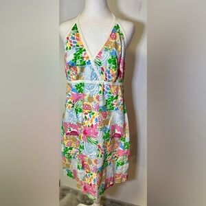 Lilly Pulitzer Patchwork Halter Dress Colorful Preppy Classy Chic  
Size 8